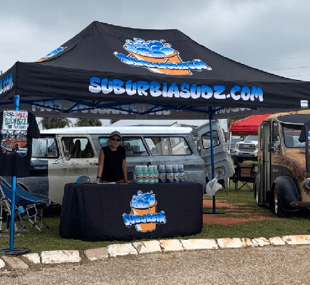 Suburbia Sudz Brings Professional Branding to Car, Truck, and Bike Shows with Their 10×15 Custom Tent