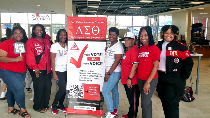 X Banner promoting voter awareness for Fort Valley Alumnae Chapter of Delta Sigma Theta