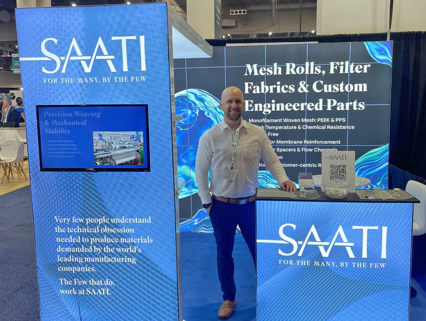 SAATI backlit trade show display using InstaLight Booth Package 2 at Hydrogen Expo North America