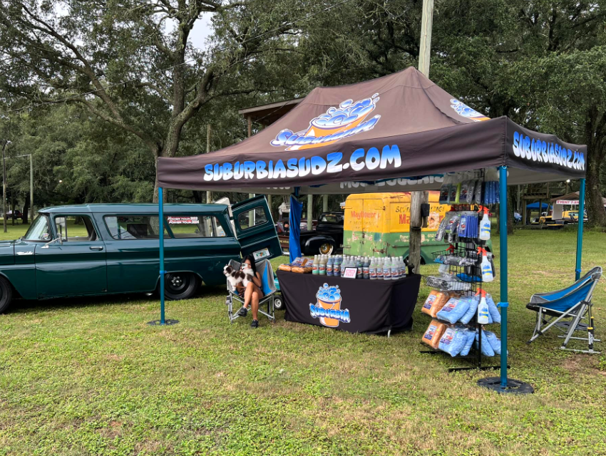 Suburbia Sudz Classic Pro tent on display at Sparks in the Park event