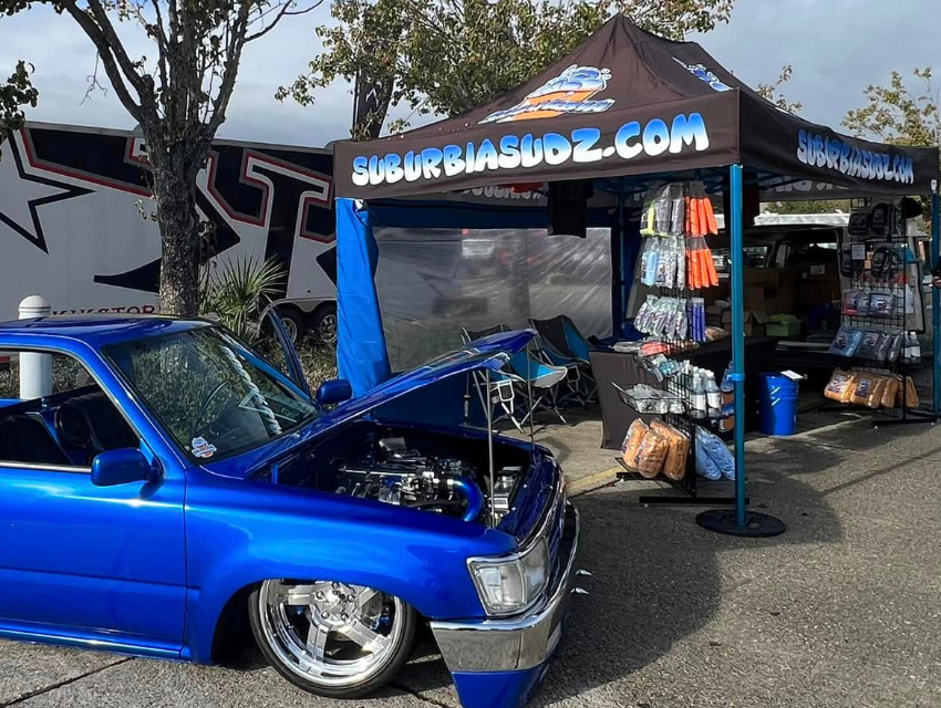 Suburbia Sudz using solid, window, and door walls on their Classic Pro tent