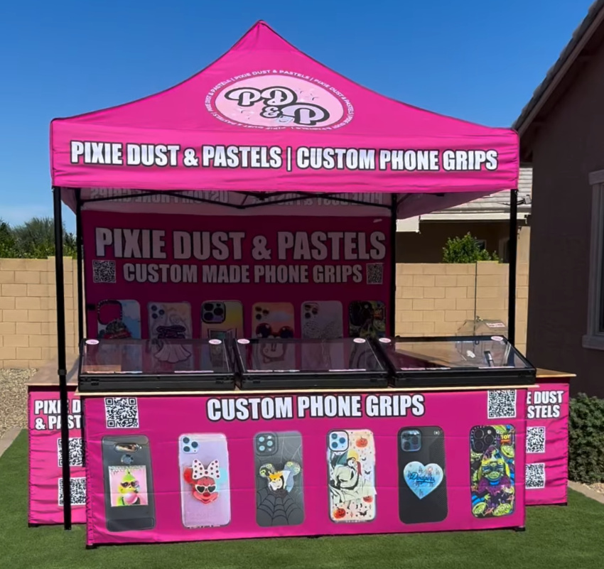 Vendor Pro tent setup for Pixie Dust & Pastels with printed counters and retail-focused layout
